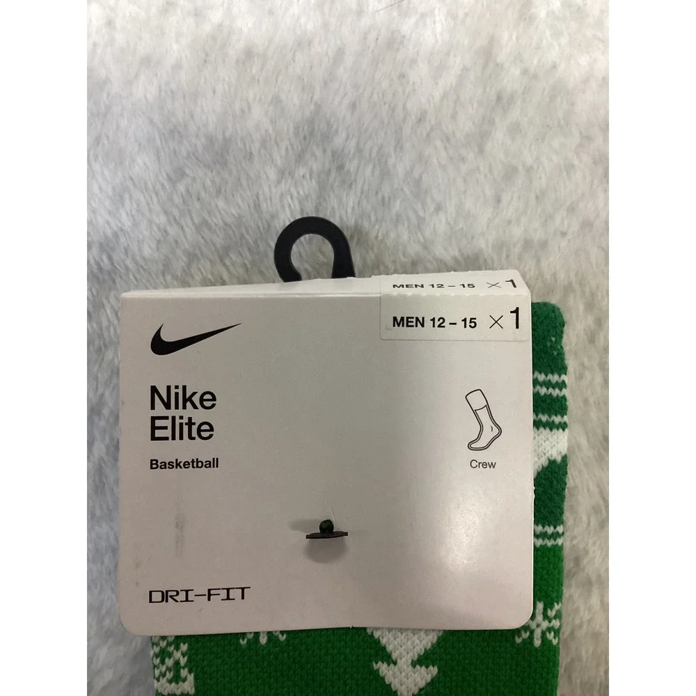 Nike Elite Basketball Crew Socks Green Holiday Fair Isle XL 12-15 SX7866-312